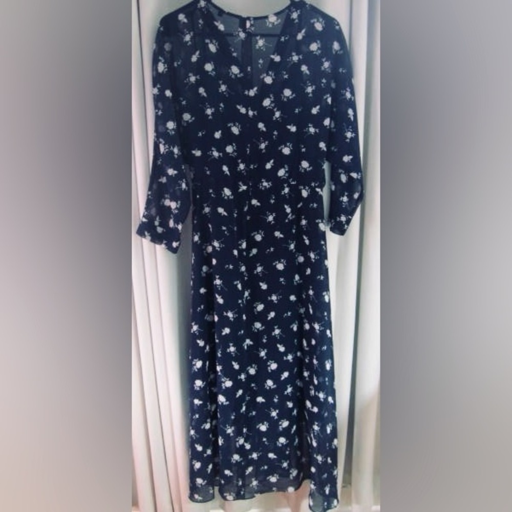Cabi Women’s Blue Dress w/Flowers, Sheer w/Slip Dress, Scarf Hem; Size 6